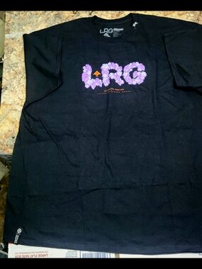 LRG Black Tee with Purple Floral LRG Chest Logo